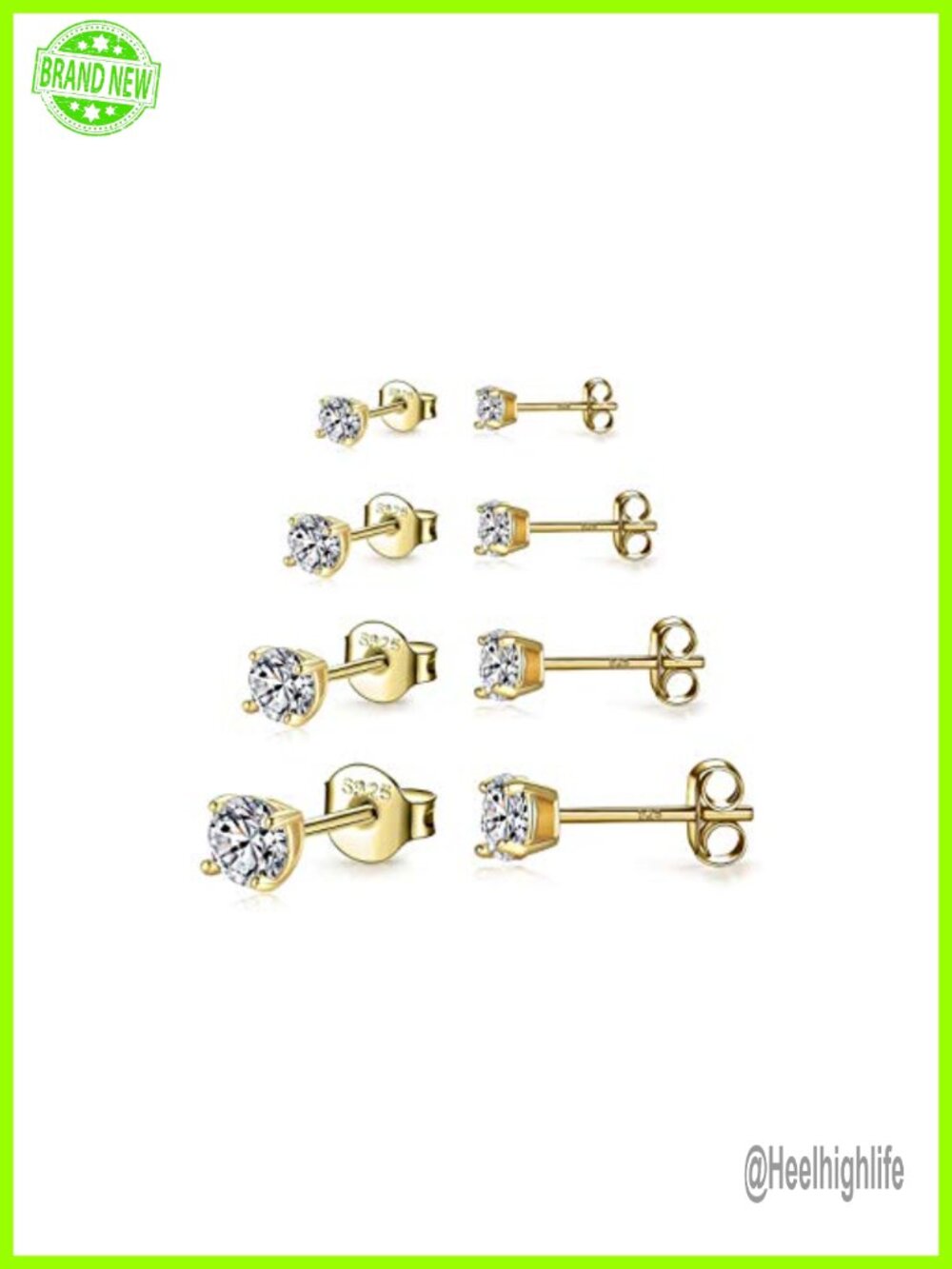 925 Sterling Silver Stud Earrings Set White Gold Plated Hypoallergenic Cubic